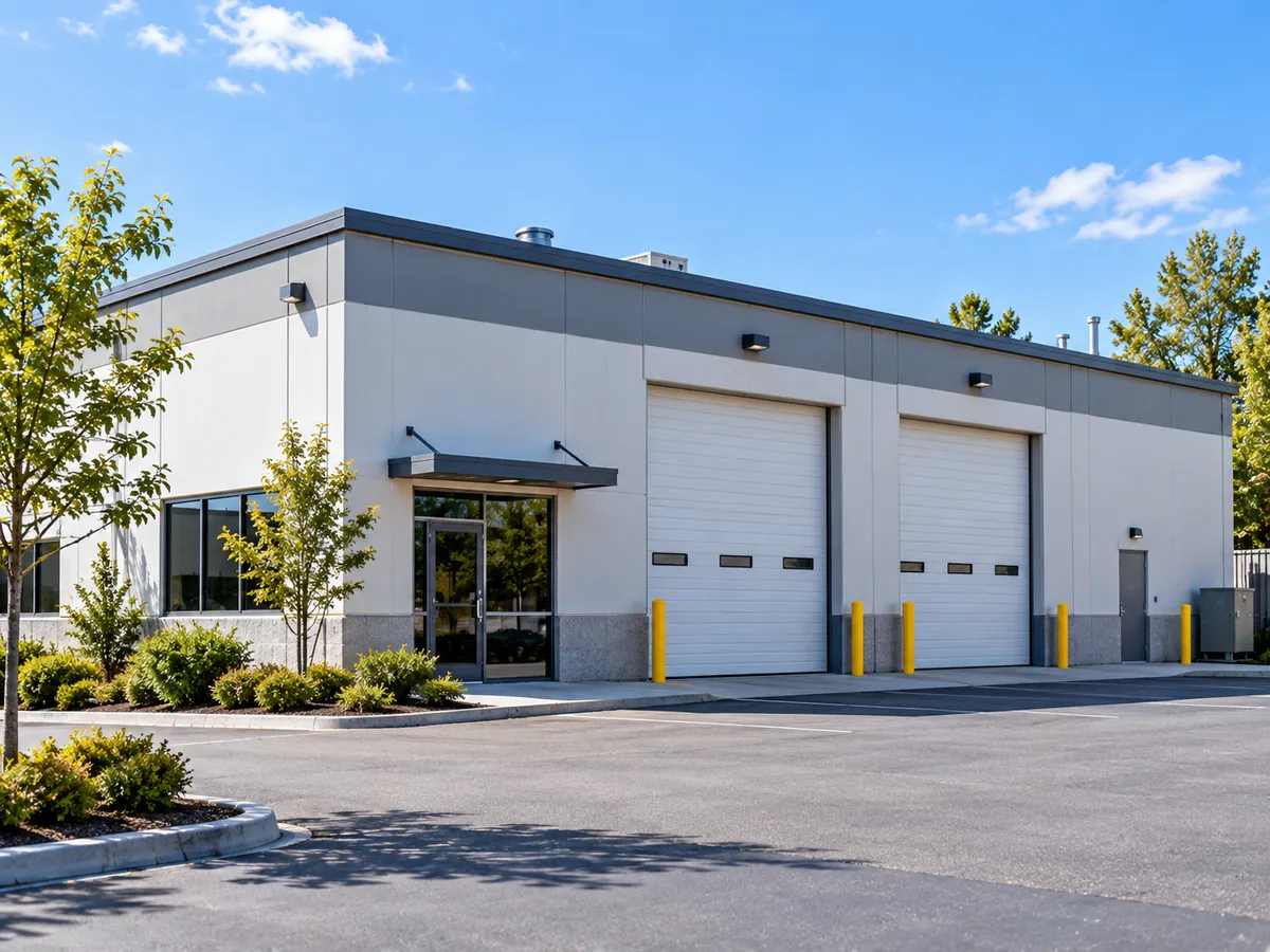 Illustrative small warehouse; not a verified Edge Roofing project.